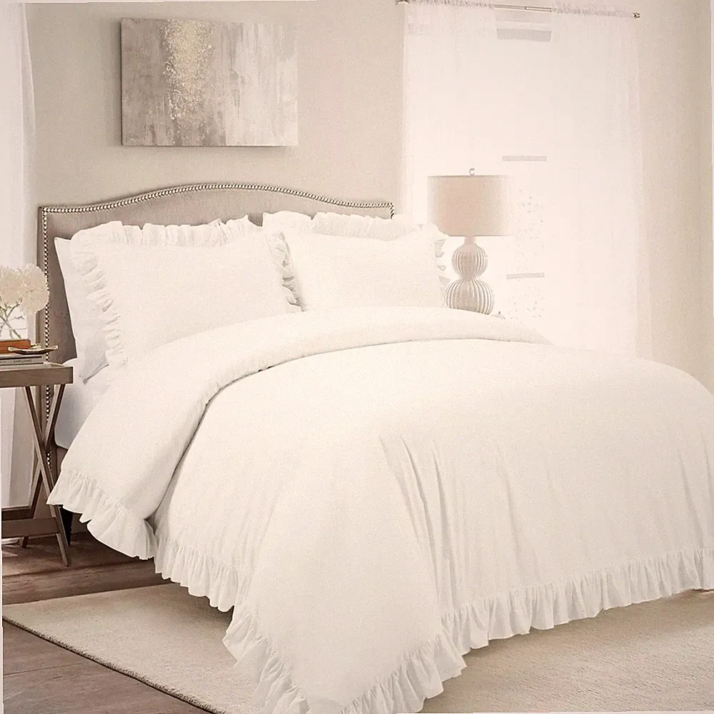 3 Piece Cotton Duvet Set Lush Decor Reyna White Sz. Full/Queen