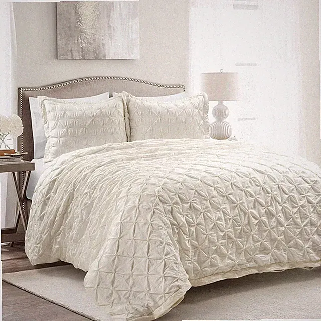 3pc Full/Queen Pintuck Soft Oversized Duvet Cover Ivory Lush Décor