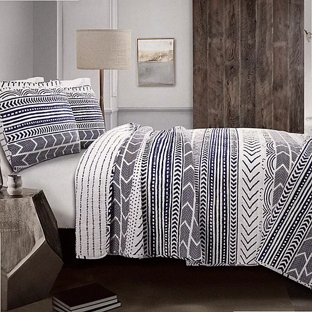 3pc King Hygge Geo Quilt Set Navy/White - Lush Décor