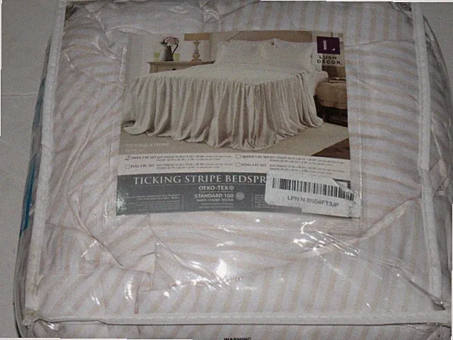 Bedspread Ticking Stripe Wheat Twin 2pc Lush Decor Country Classic Farmhouse
