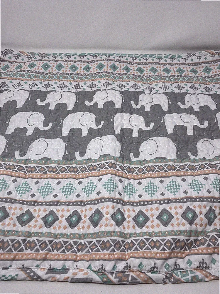 Elephant Stripe Kids Quilted Pillowcase Lush Decor Turquoise Gray Pink Peach