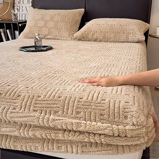 Embossed Plush FittedSheet Soft Warm Mattress Protector Cover DeepPocket Elastic