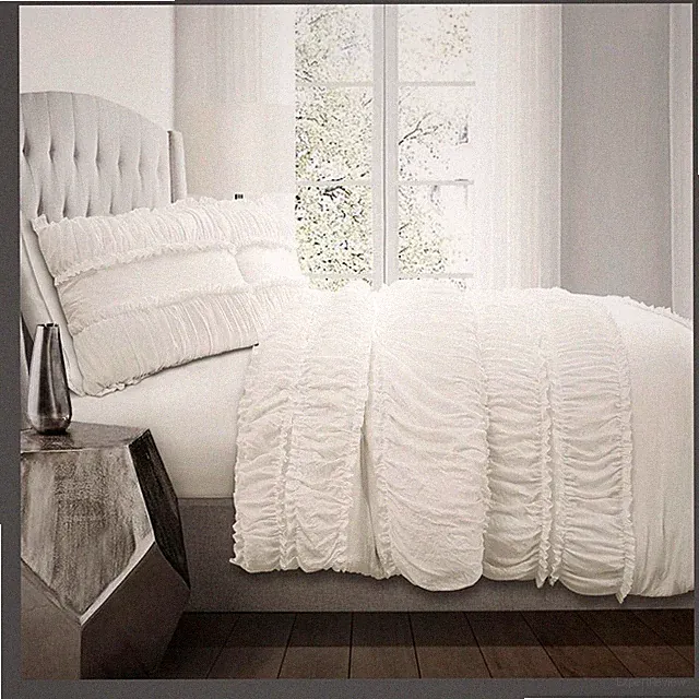 Full/Queen Nova Ruffle Comforter Set White - Lush Décor: Polyester Quilt &