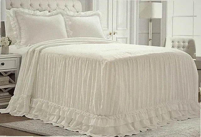 Lush Décor Ella Shabby King Bedspread Set White Ruffled 100% Polyester