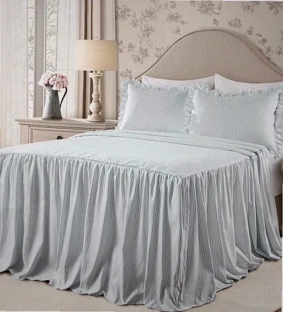 Lush Décor Ticking Stripe Bedspread Ice Blue Vintage Chic Farmhouse Style