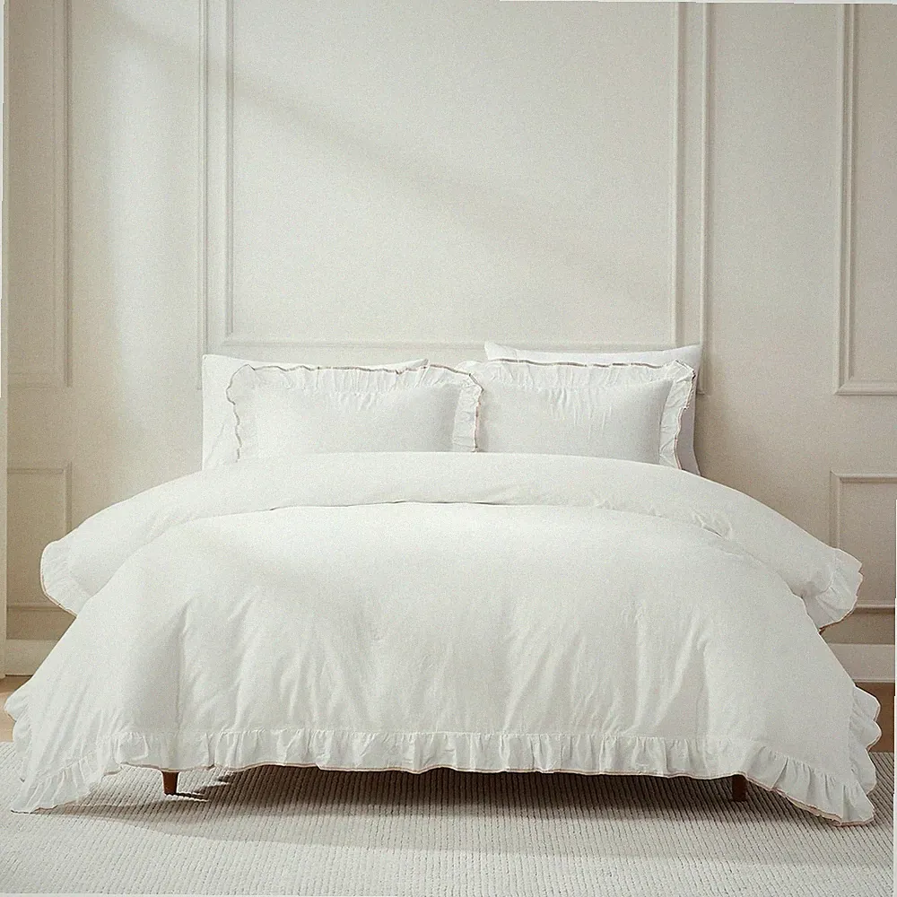 Lush Decor 3pc King Reyna 100% Cotton Duvet Cover Set White Contrast Edge *NEW*