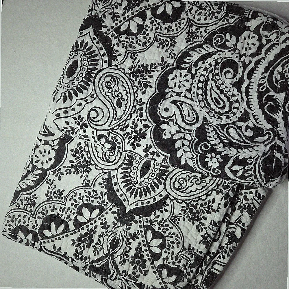 Lush Decor Aubree Black and White Paisley Geometric Quilted Pillow Shams Bedding