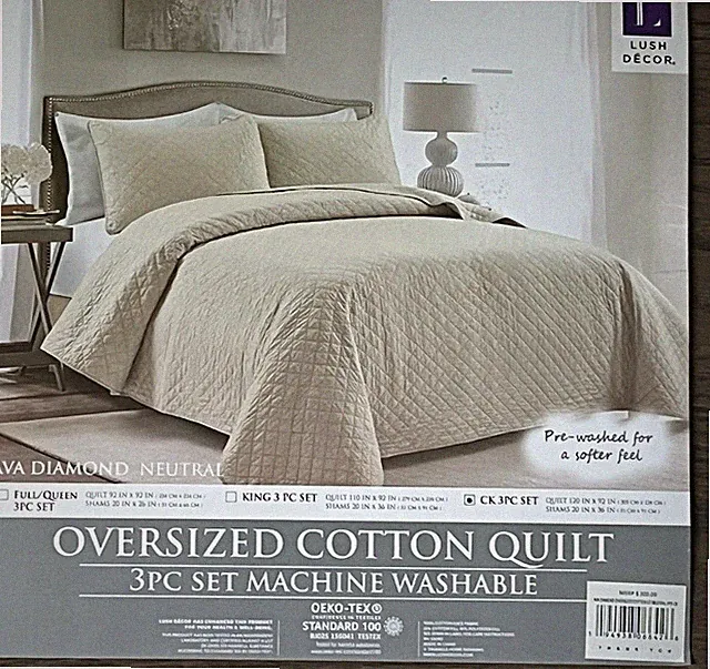 Lush Decor Ava Diamond Neutral Beige CA KING Cotton Quilt Set $300