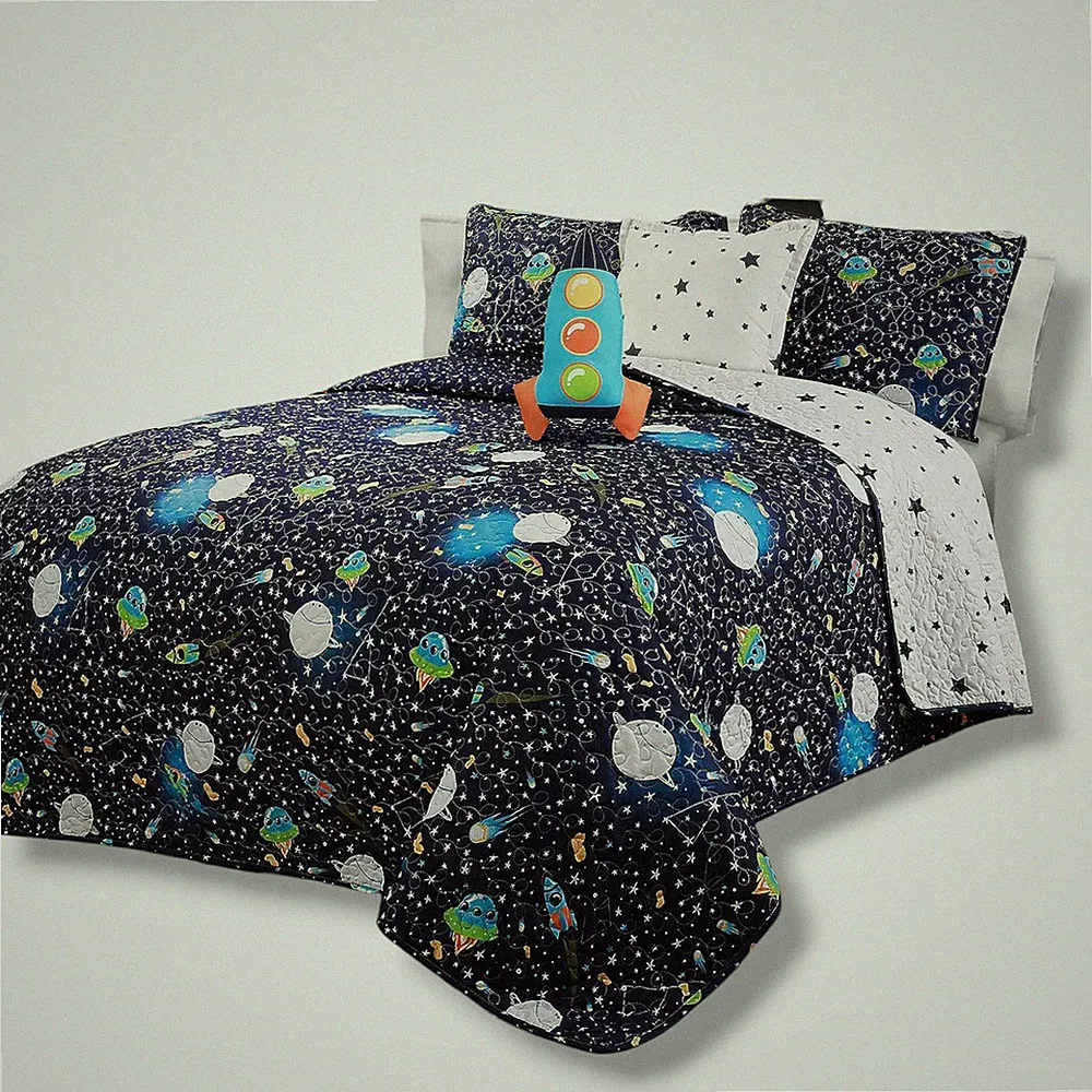 Lush Decor Blue Kids Universe Reversible 5-Piece Pillow Quilt Set, Full/Queen