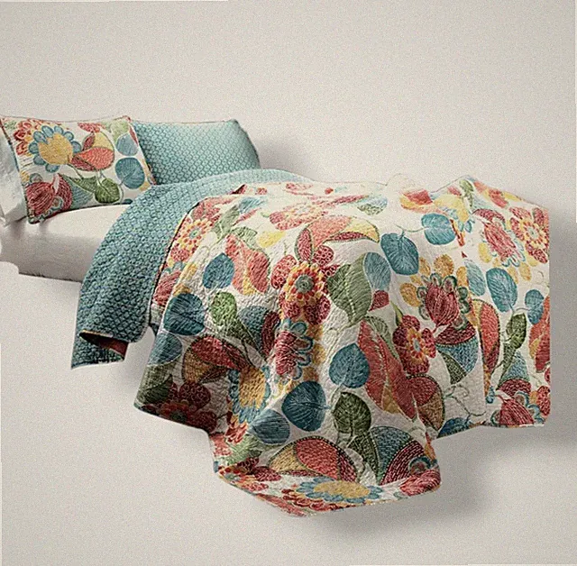 Lush Decor Blue Layla Floral Reversible Quilt 3-Piece Set, King