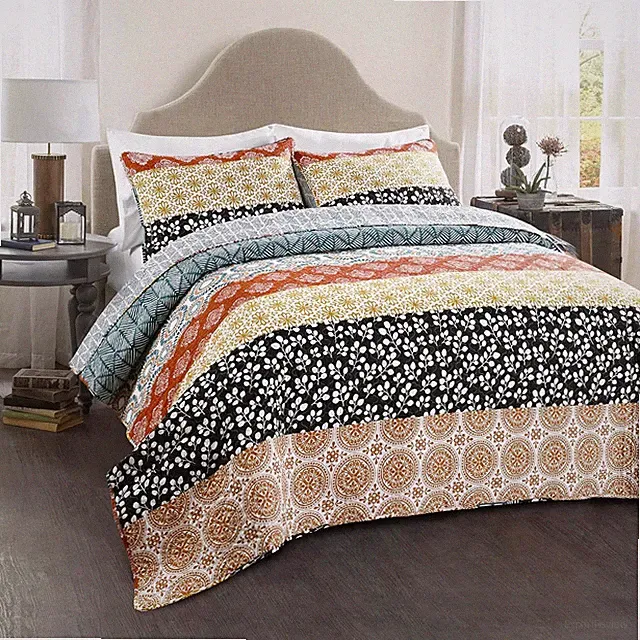 Lush Decor Bohemian Stripe Reversible Cotton Quilt Set 3 Piece Turquoise/Orange