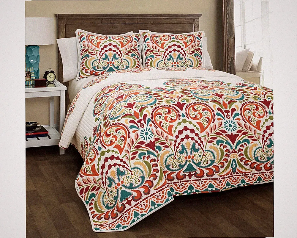 Lush Decor Clara Quilt 3 Piece Reversible Bedding Set, King, Turquiose & Tangeri