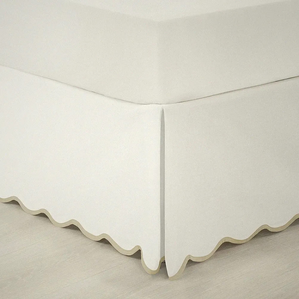 Lush Decor Coastal Chic Scallop Edge Linen Textured Bed Skirt Neutral/White S...