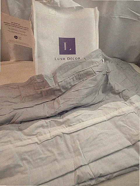 Lush Decor Coastal Chic Scalloped Edge Cotton Duvet Cover 3p Gray/White KING New