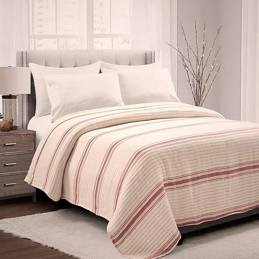Lush Decor Comforter Farmhouse Stripe, Full/Queen, Red