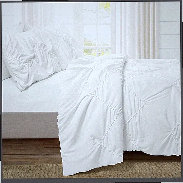 Lush Decor Comforter Set Chevron Embroidered Design, White, Twin/TwinXL