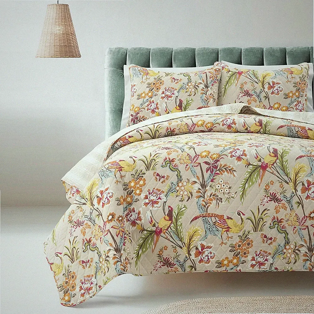 Lush Decor Dolores Reversible Cotton Quilt King Size 3 Piece Set Neutral & Multi