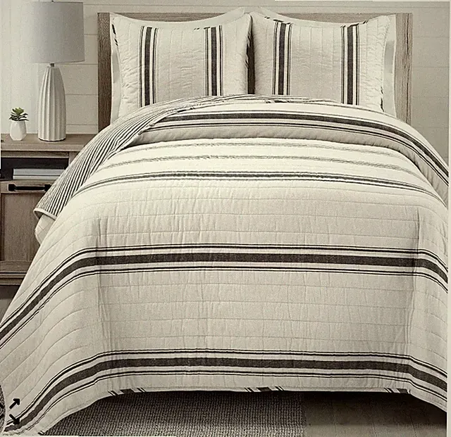 Lush Decor Farmhouse Stripe 3 Piece Quilt Set Black Full/Queen NWT