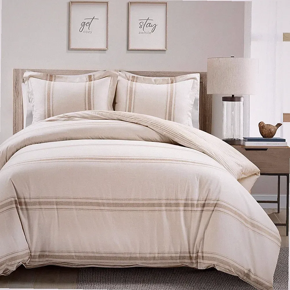 Lush Decor Farmhouse Stripe Cotton Duvet Cover Queen Set 3 Piece Bedding