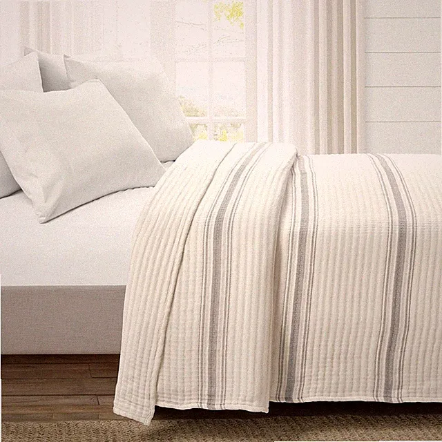 Lush Decor Farmhouse Stripe Kantha Pick Stitch Cotton Quilt/Coverlet Single F...