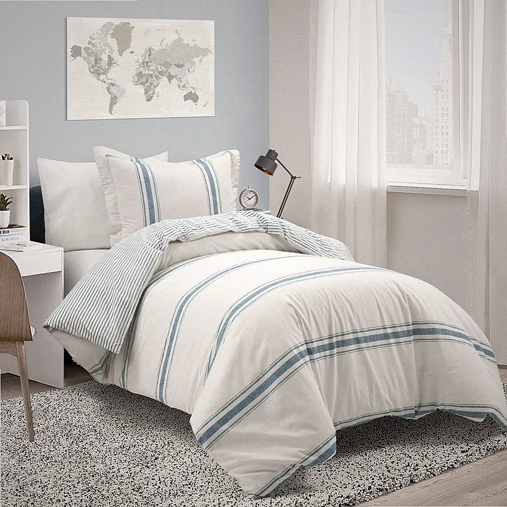 Lush Decor Farmhouse Stripe Reversible Cotton Duvet Cover Set, 2 Piece Set
