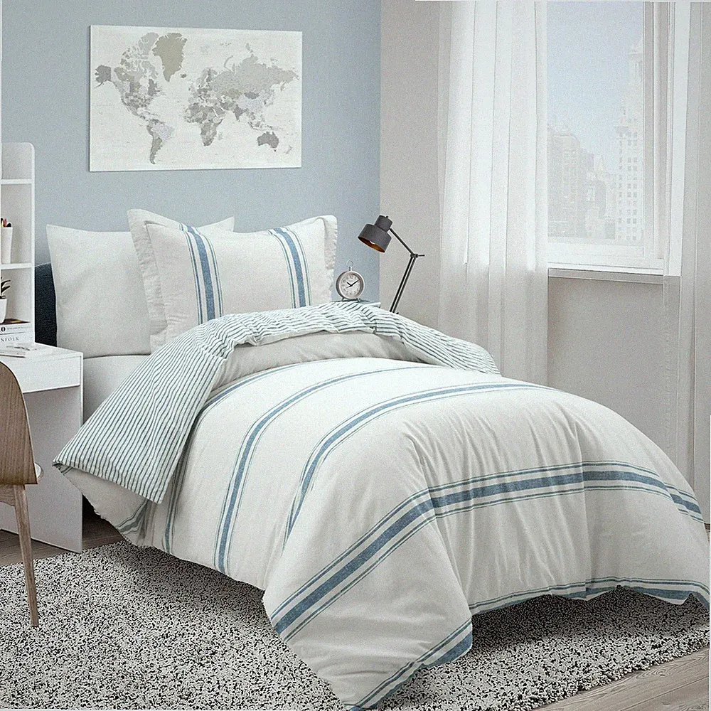 Lush Decor Farmhouse Stripe Reversible Cotton Duvet Cover Set, 2 Piece Set, Twin