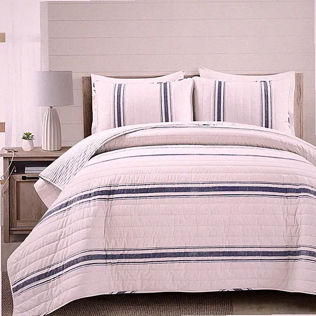 Lush Decor Farmhouse Stripe Reversible Quilt Set, 3 Piece Set, Full/ Queen, Navy