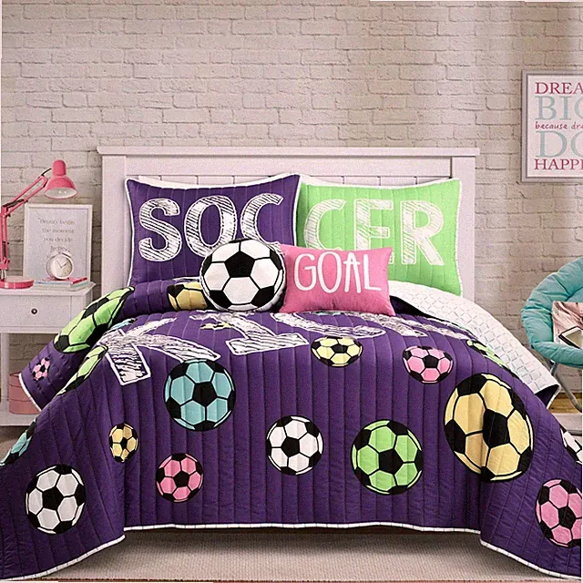 Lush Decor Girls Soccer Bedding Set, Full / Queen - 5 Pieces Includes Reversi...