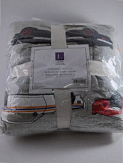 Lush Decor Gray Racecar Throw Fuzzy Reversible Sherpa Blanket 60” X 50 W NEW