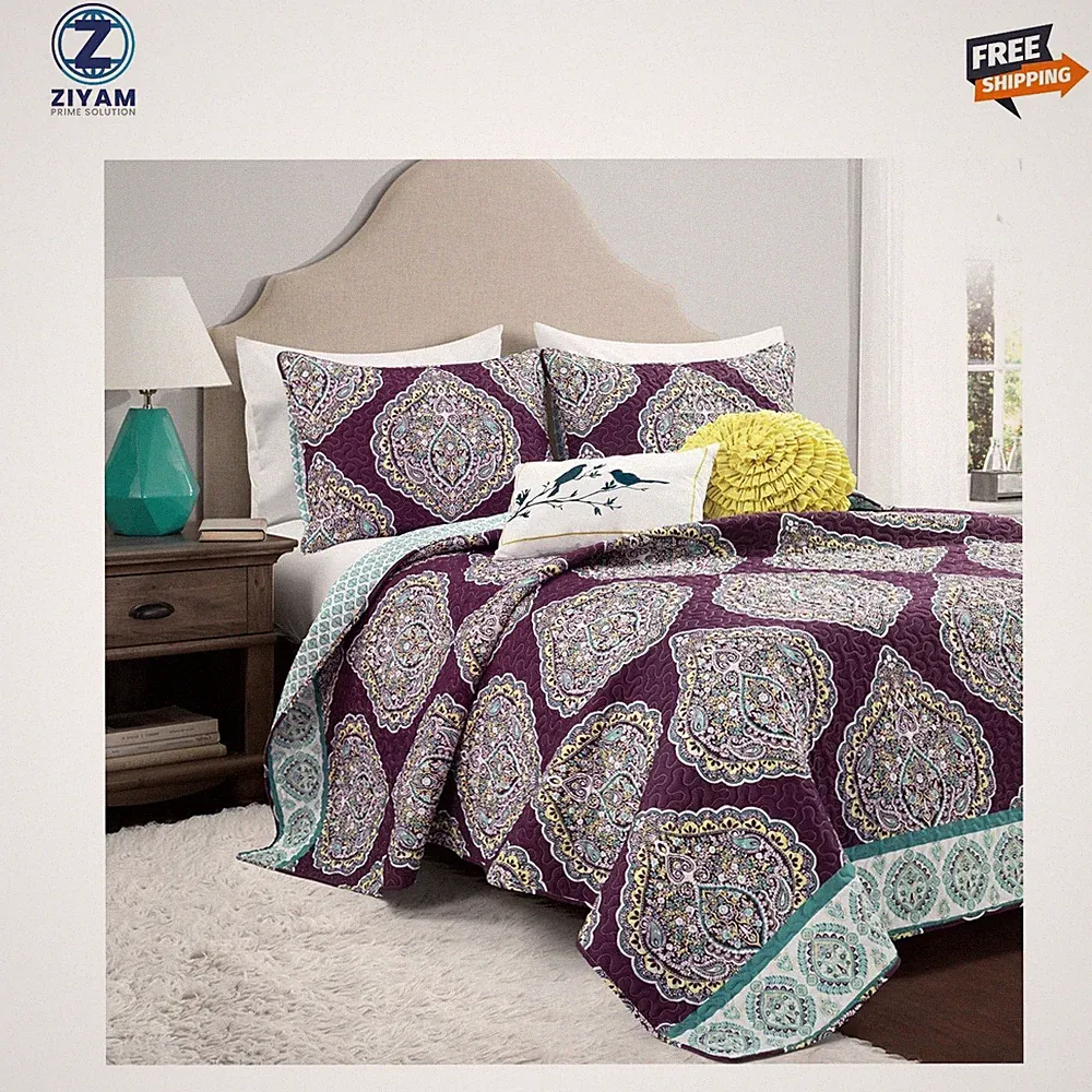 Lush Decor Harley Reversible Quilt Set Queen 5Pc Boho Purple Turquoise Bedding