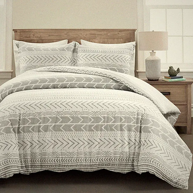 Lush Decor Hygge Geo Reversible 3 Piece Cotton Duvet Set King Gray White
