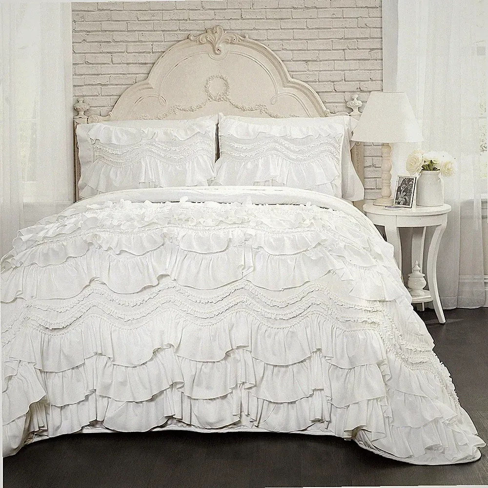 Lush Decor Kemmy Quilt Ruffled Textured 2 Piece Twin Size Bedding Set, White