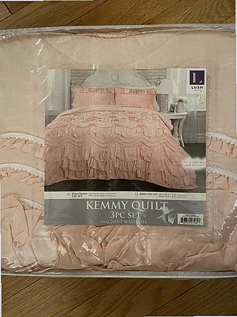 Lush Decor Kemmy Quilt - Ruffled Textured 3 Piece Full Queen Bedding Set Blush