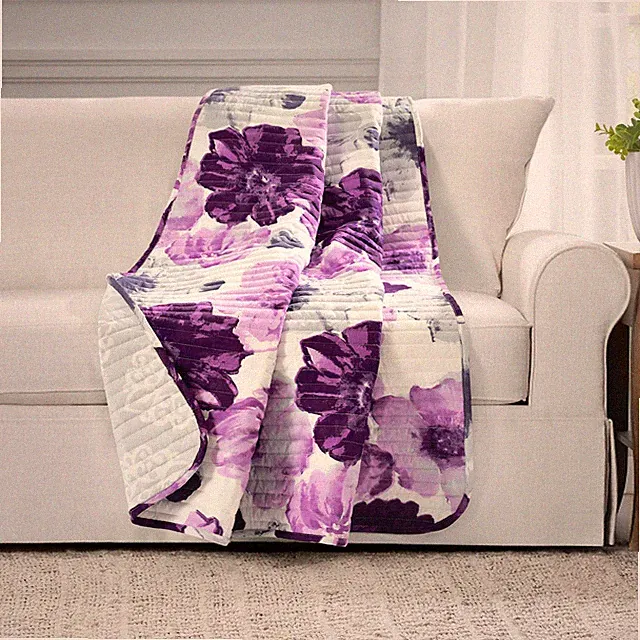 Lush Decor Leah Reversible Throw Blanket, 50" W x x 60", Gray & Purple