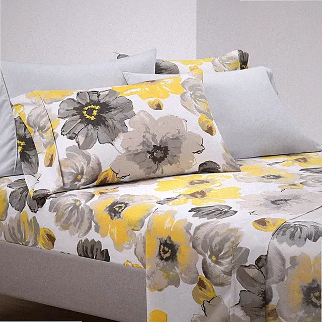 Lush Decor Leah Soft Floral Sheet Set, 6 Piece Set, King, Yellow & Gray- King...