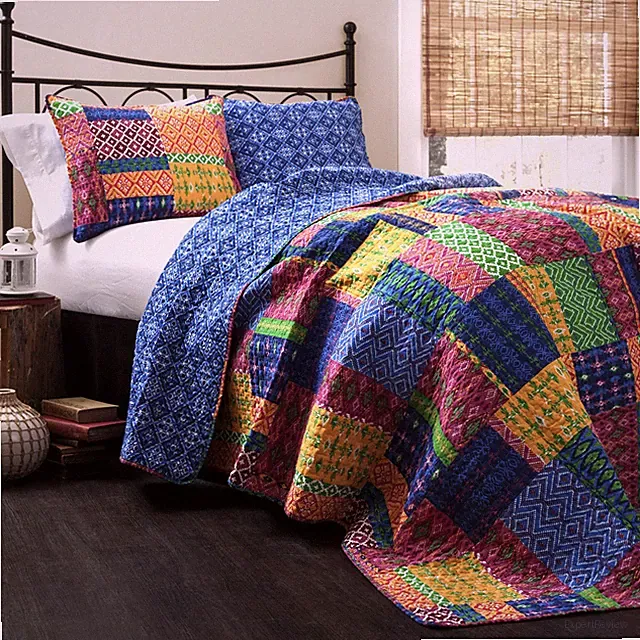 Lush Decor Misha Reversible Cotton Quilt Queen Size 3 Piece Set Full/Queen