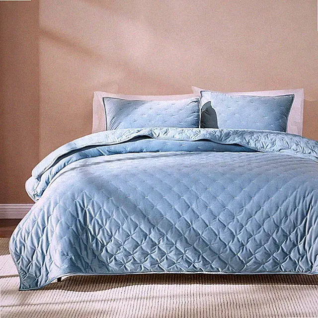 Lush Decor - Quilt Set, 3-Piece Cozy Velvet Bedding with Matching Shams, Embroid