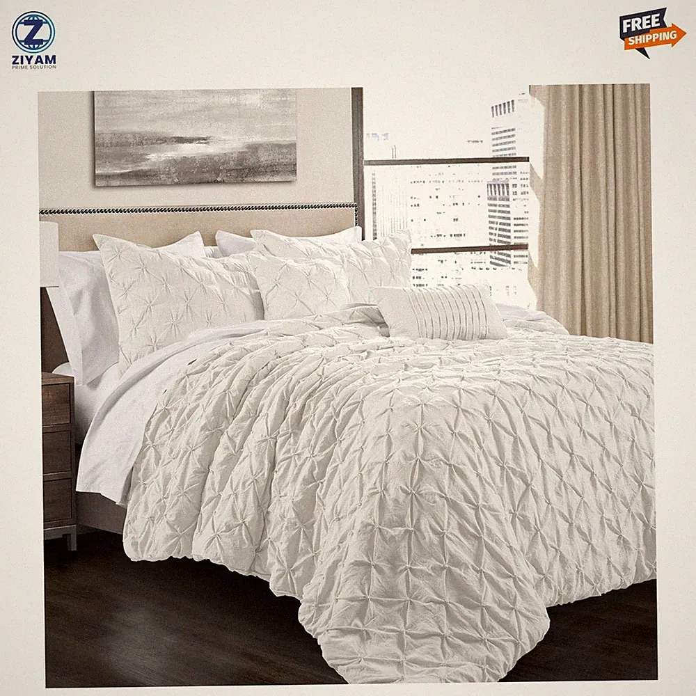 Lush Decor Ravello Pintuck Comforter Set King 5Pc White Luxury Textured Bedding