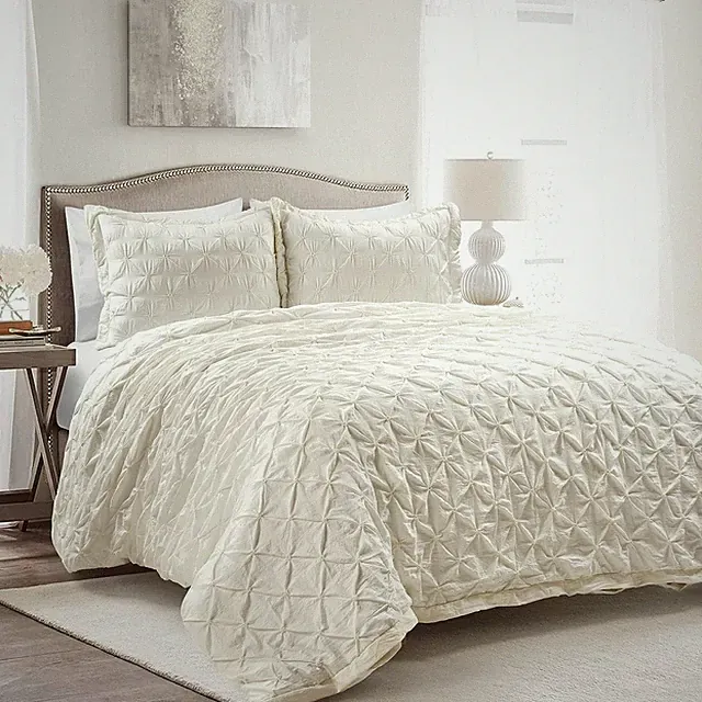 Lush Decor Ravello Pintuck Duvet 3 Piece Cover Set Ivory - King Size *NEW*