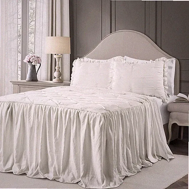 Lush Decor Ravello Pintuck Ruffle Skirt Bedspread Set - Luxe 3 King, White