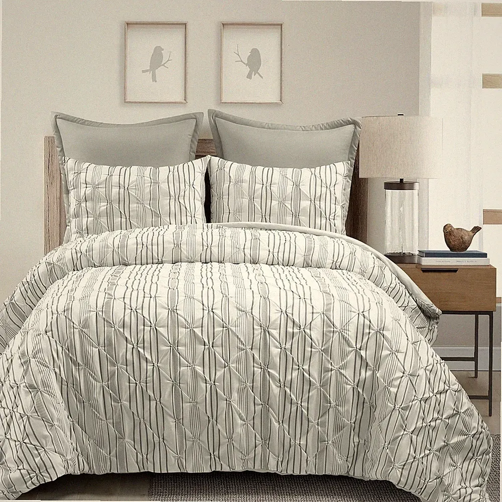Lush Decor Ravello Pintuck Striped Comforter Set - Luxe 5 Piece Reversible