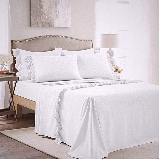 Lush Decor Reyna 4 Piece Ruffle Sheet Set, Queen, White