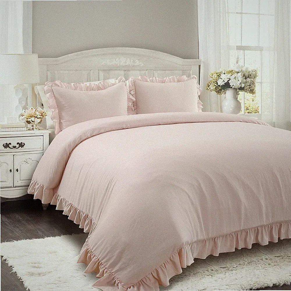 Lush Decor Reyna Ruffle Comforter Set - 3 Piece Cozy Full/Queen, Blush