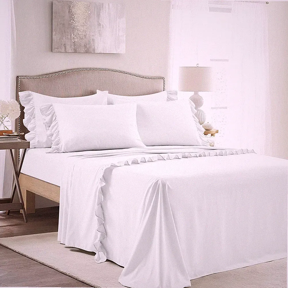 Lush Decor Reyna Ruffle Sheet Set 6 Piece King, White - King