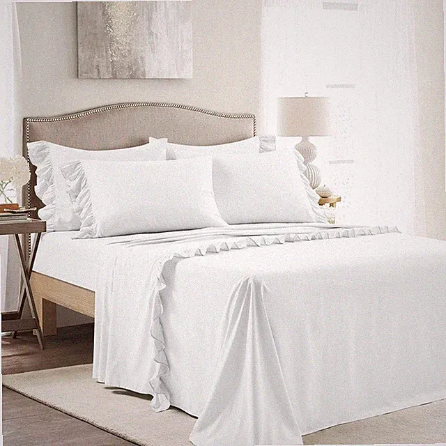Lush Decor Reyna Ruffle Sheet Set, 6 Piece Set, King, White - Soft & Comforta...