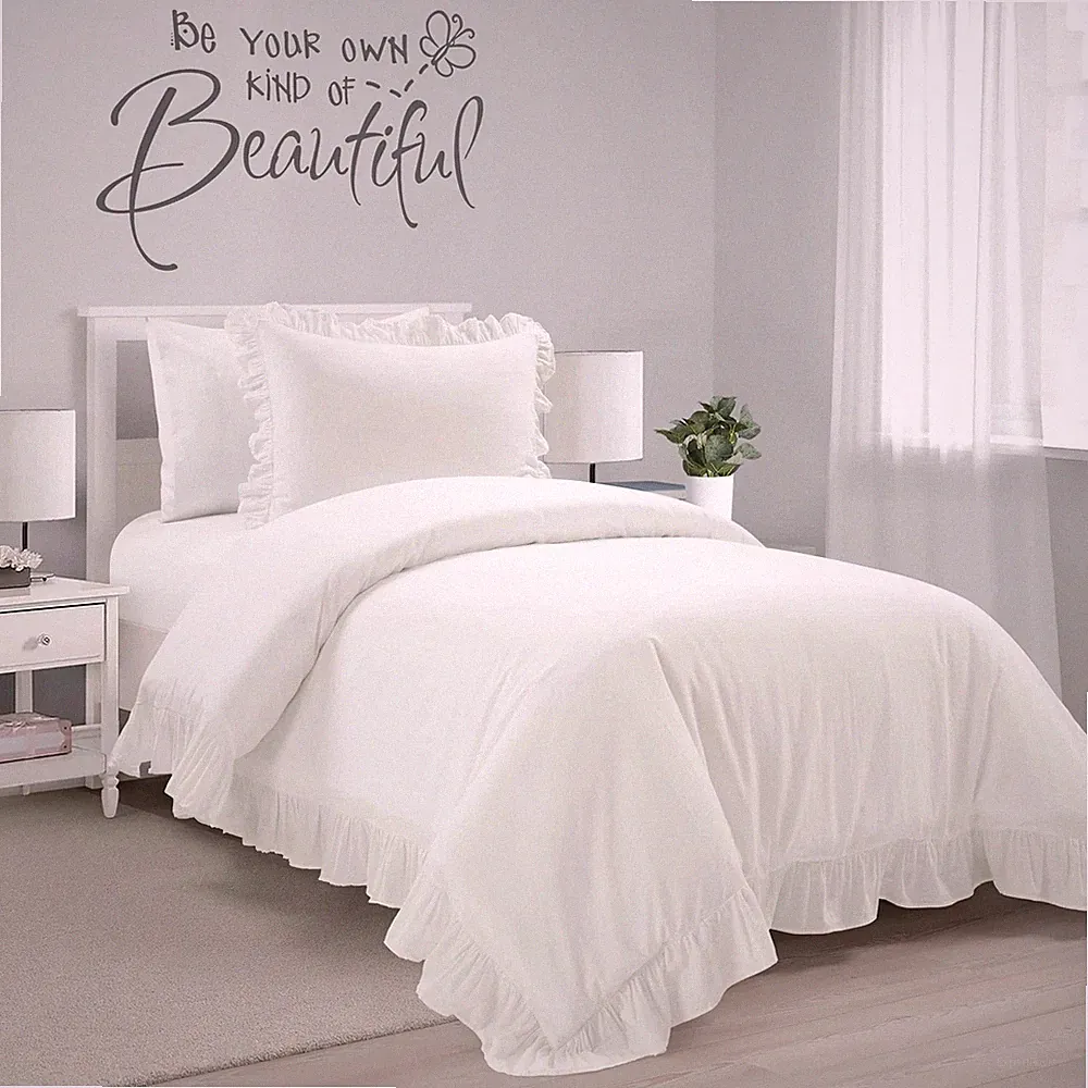 Lush Decor Reyna Ruffle Twin XL Cotton Duvet Cover Set with Pillow Sham