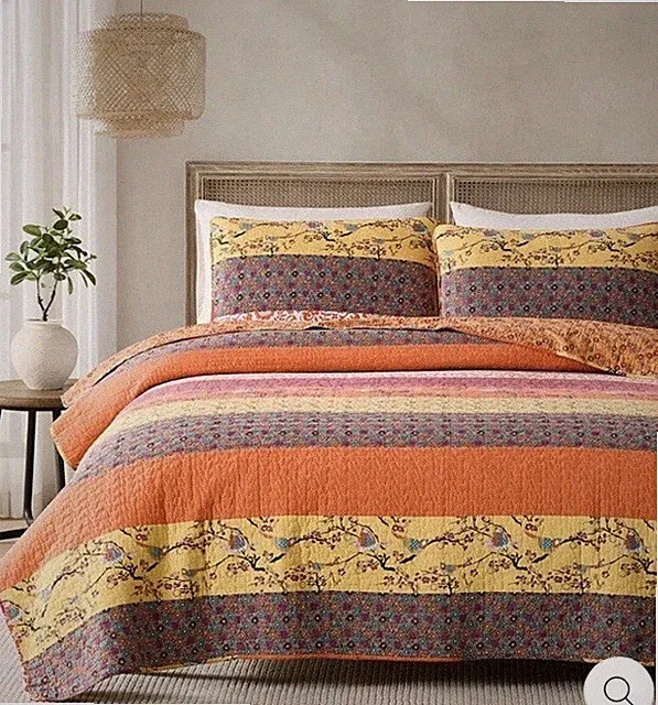 Lush Decor Royal Empire Reversible Cotton Quilt 3 Piece Set Queen Tangerine New