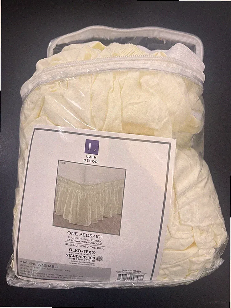 Lush Decor Ruched Ruffle elastic BedSkirt Bed Skirt - IVORY - NEW