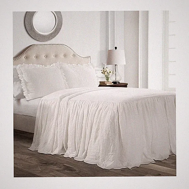 Lush Decor Ruffle Skirt Bedspread Set - 3-Piece Luxurious Farmhouse Bedding -...