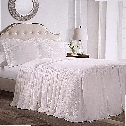 Lush Decor Ruffle Skirt Bedspread White Shabby Chic Farmhouse Style Twin